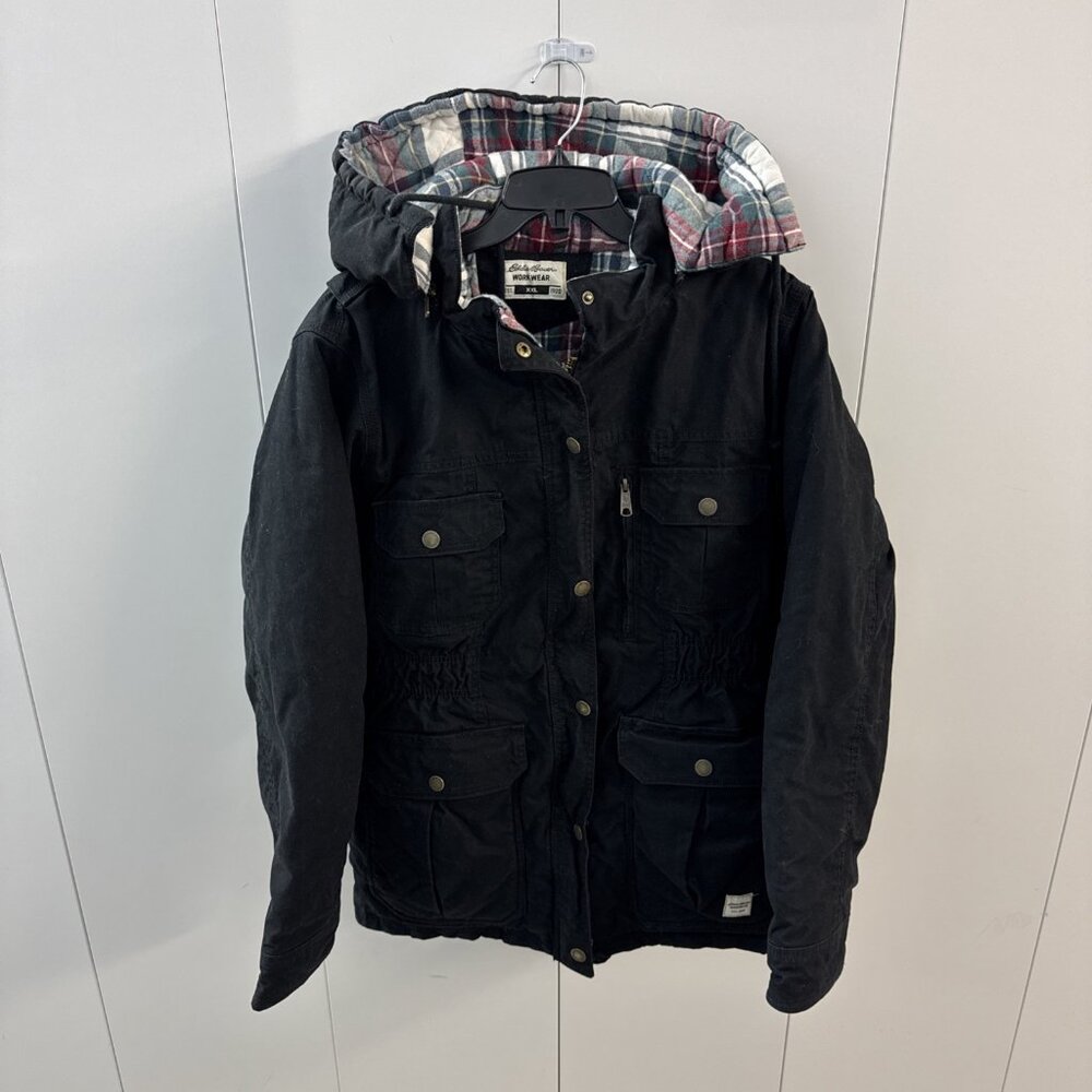 Eddie Bauer Workwear Jacket Womens XXL‎ Black Canvas Utility Coat Outdoor Lined